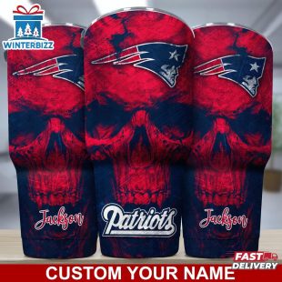 Custom Name NFL New England Patriots NFL Skull Tumbler For Sports Fan