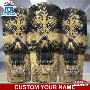 Custom Name NFL New Orleans Saints NFL Skull Tumbler For Sports Fan