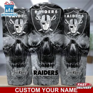 Custom Name NFL Oakland Raiders NFL Skull Tumbler For Sports Fan