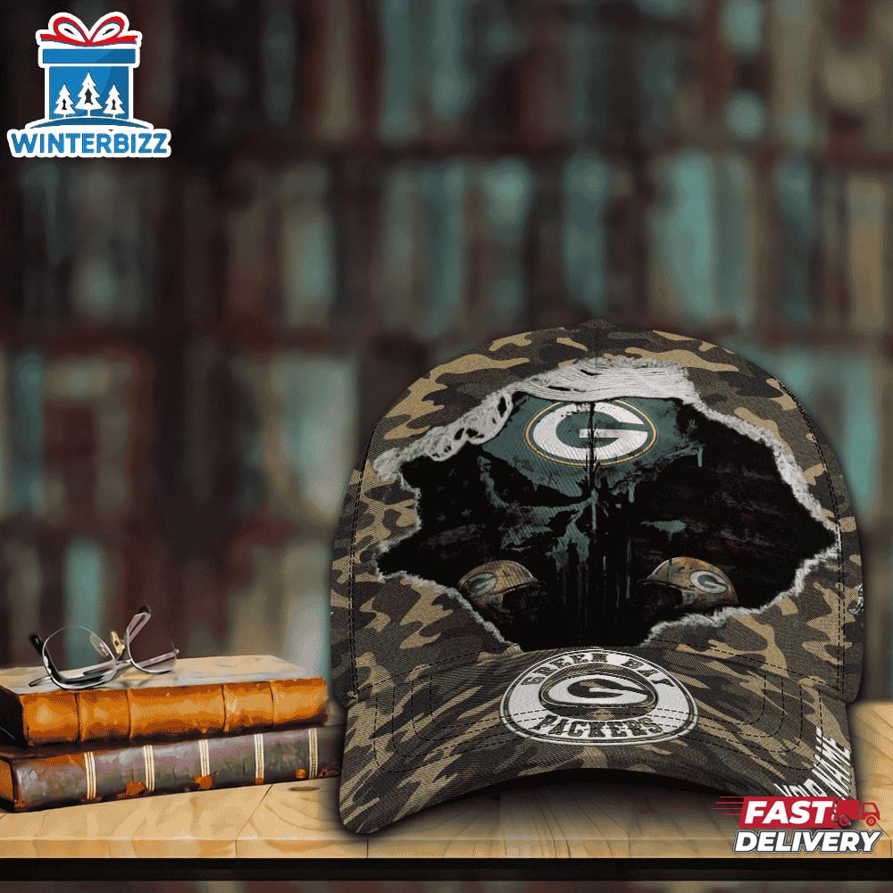 Custom Name NFL Packers Punisher Skull Baseball Cap Custom Name NFL Packers Punisher Skull Baseball Cap