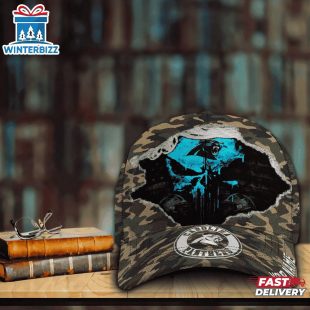 Custom Name NFL Panthers Punisher Skull Baseball Cap
