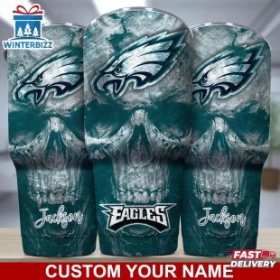 Custom Name NFL Philadelphia Eagles NFL Skull Tumbler For Sports Fan