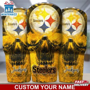 Custom Name NFL Pittsburgh Steelers NFL Skull Tumbler For Sports Fan