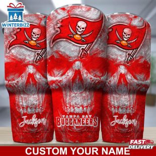 Custom Name NFL Tampa Bay Buccaneers NFL Skull Tumbler For Sports Fan