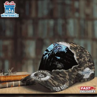 Custom Name NFL Titans Punisher Skull Baseball Cap