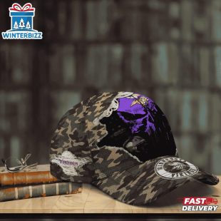 Custom Name NFL Vikings Punisher Skull Baseball Cap