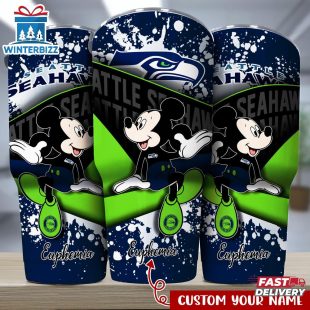 Custom Name Seattle Seahawks NFL Logo Mickey Mouse Tumbler For Fans