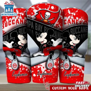 Custom Name Tampa Bay Buccaneers NFL Logo Mickey Mouse Tumbler For Fans
