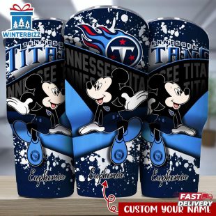 Custom Name Tennessee Titans NFL Logo Mickey Mouse Tumbler For Fans