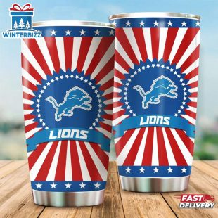 Detroit Lions USA Flag Pattern Independence Day Tumbler