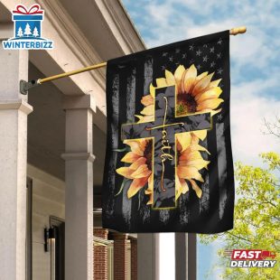 Faith Sunflower Christian Cross House And Garden Flag