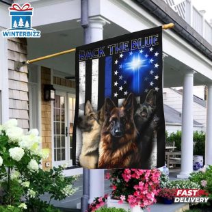 German Shepherd Back The Blue Christian Cross House And Garden Flag