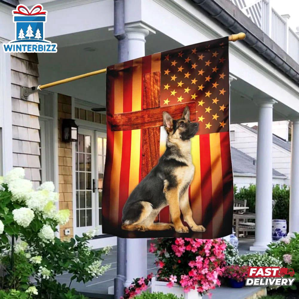 German Shepherd Jesus Cross American House And Garden Flag German Shepherd Jesus Cross American House And Garden Flag