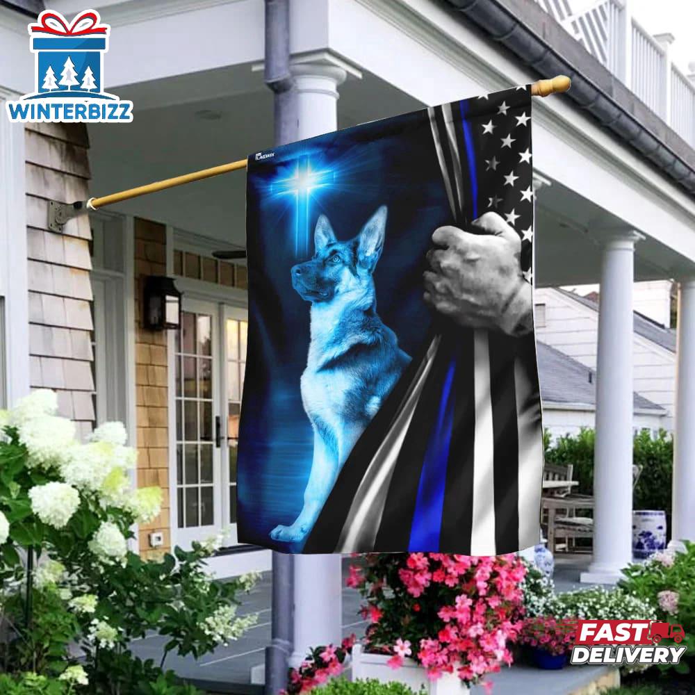 German Shepherd Police Dog House Flags Thin Blue Line Christian Cross House And Garden Flag German Shepherd Police Dog House Flags Thin Blue Line Christian Cross House And Garden Flag