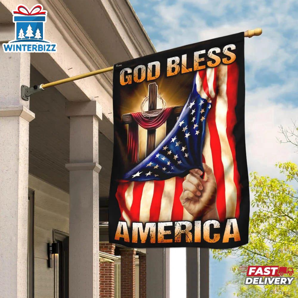 God Bless America Christian Cross House And Garden Flag God Bless America Christian Cross House And Garden Flag