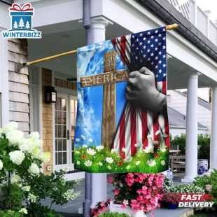 God Bless America Christian Cross US House And Garden Flag