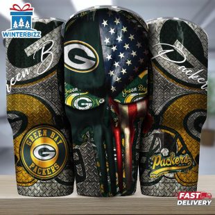 Green Bay Packers NFL Skull Iron Pattern Tumbler