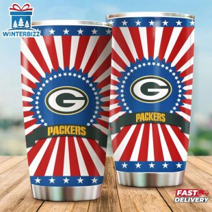Green Bay Packers USA Flag Pattern Independence Day Tumbler