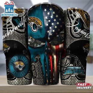 Jacksonville Jaguars NFL Skull Iron Pattern Tumbler