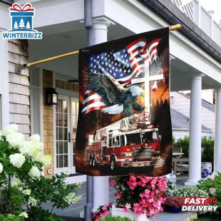 Jesus American Eagle Firefighter House And Garden Flag