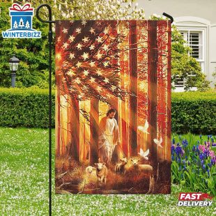 Jesus And Lamb House And Garden Flag