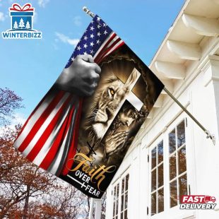 Jesus And Lion Faith Over Fear House And Garden Flag