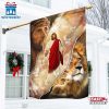 Jesus and Lion One Nation Under God House And Garden Flag