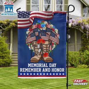 Memorial Day Veteran Boots American Wreath Remember and Honor House And Garden Flag