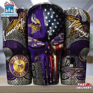 Minnesota Vikings NFL Skull Iron Pattern Tumbler