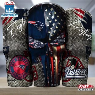 New England Patriots NFL Skull Iron Pattern Tumbler