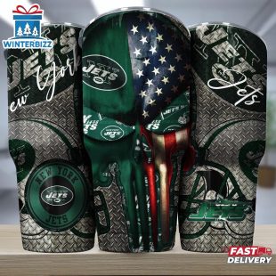 New York Jets NFL Skull Iron Pattern Tumbler