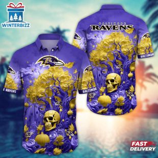 NFL Baltimore Ravens Skull Tree Hawaiian Shirt