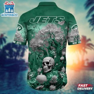 NFL New York Jets Skull Tree Hawaiian Shirt