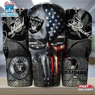 Oakland Raiders NFL Skull Iron Pattern Tumbler