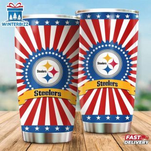Pittsburgh Steelers USA Flag Pattern Independence Day Tumbler