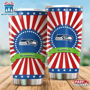 Seattle Seahawks USA Flag Pattern Independence Day Tumbler