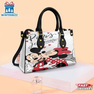 Sweet Love Of Mickey Couple Kiss Under The Paris Twilight Leather Handbag