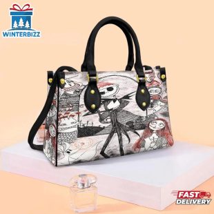 Sweet Love Of Sally And Jack Skellington Cartoon Pattern Leather Handbag