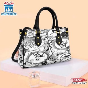 Sweet Love Of Sally And Jack Skellington Pattern Leather Handbag