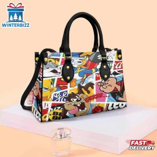 Taz Tasmania And Donal Duck All Disney Characters Leather Handbag