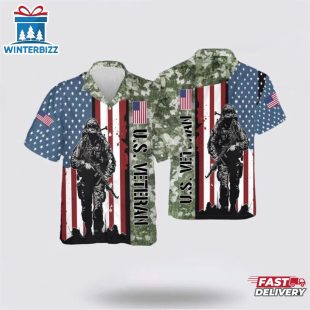 Us Army Veteran American Flag Pattern Hawaiian Shirt