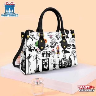 Valentine's Day Sweet Love Of Sally And Jack Skellington Nightmare Pattern Leather Handbag
