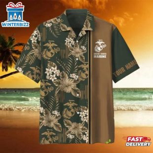 Veteran Flowers Camo Green Hawaiian Shirt