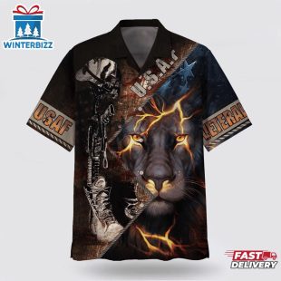 Veteran Lion U.S.A.F Veteran Black Hawaiian Shirt