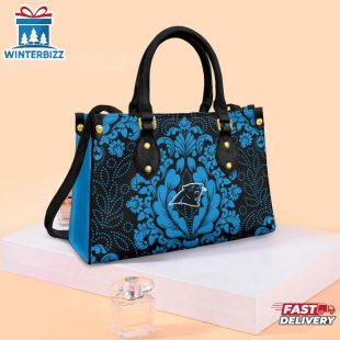 Carolina Panthers Flower Pattern NFL Leather Handbag