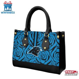 Carolina Panthers Rose Pattern NFL Leather Handbag