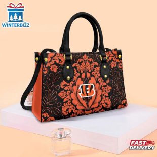 Cincinnati Bengals Flower Pattern NFL Leather Handbag