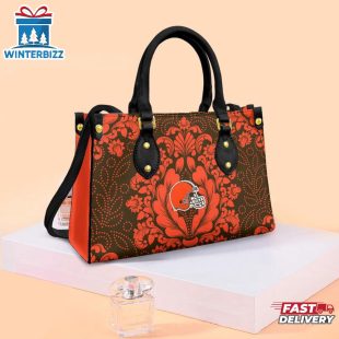 Cleveland Browns Flower Pattern NFL Leather Handbag
