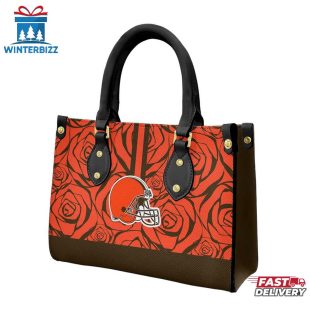 Cleveland Browns Rose Pattern NFL Leather Handbag