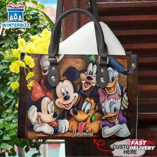 Custom Name Disney Mickey Mouse And Friends Leather Handbag For Fans